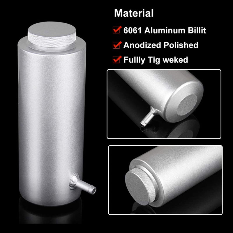 RYANSTAR RACING RYANSTAR Universal Car Radiator Coolant Tank 800ml Coolant Expansion Tank Overflow Oil Catch Tank Cooling Catch Bottle Reservoir Aluminum Billet Silver - Image 3